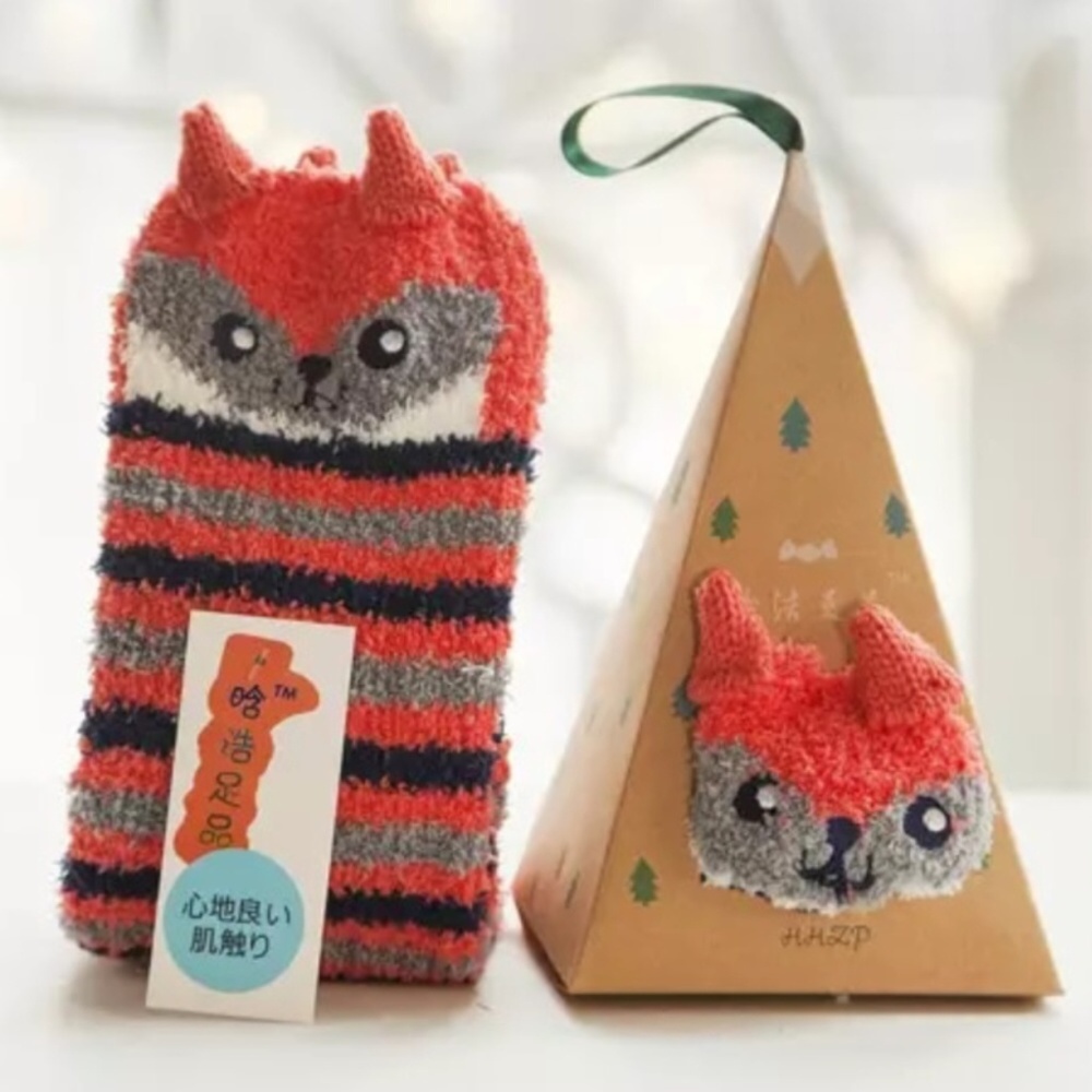 Animal Fuzzy Socks With Ornament Box, NWT